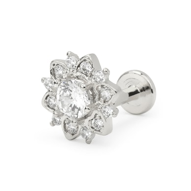 Labret met steenbezette lotusbloem en inwendig schroefdraad