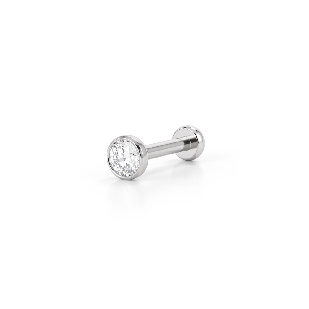 Push-in labret van titanium met bezel-gezet steentje