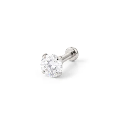 Titanium push-in labret met steentje in tandzetting