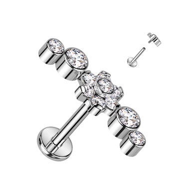 Labret uit titanium versierd met prachtig bloemmotief