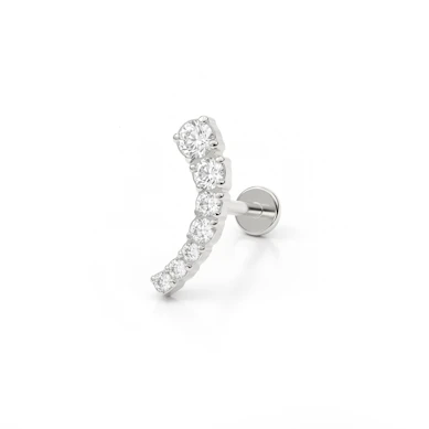 Titanium push-in labret met gebogen top en steentjes