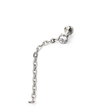 Sierlijke titanium labret met steentje en hangertje
