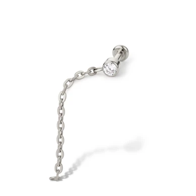 Sierlijke titanium labret met steentje en hangertje