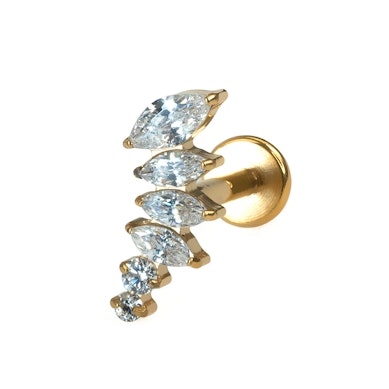 Gebogen titanium labret met steentjes in afnemende groottes