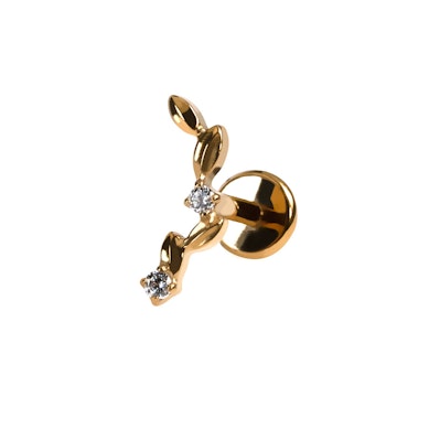 Titanium labret met gebogen ontwerp van blaadjes en steentjes