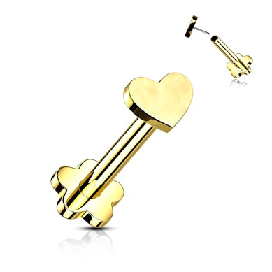 Dubbelzijdige titanium labret met bloem en hartje