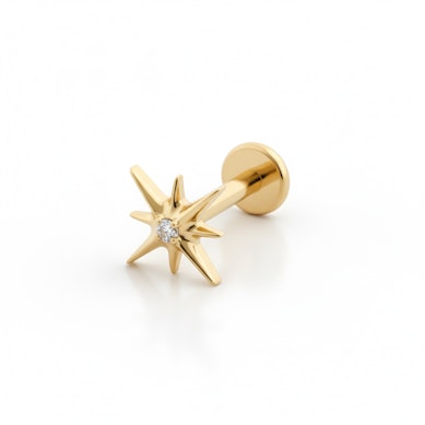 Stervormige labret met centrale steen van titanium