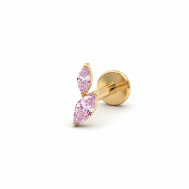 Titanium labret met twee marquise snit stenen