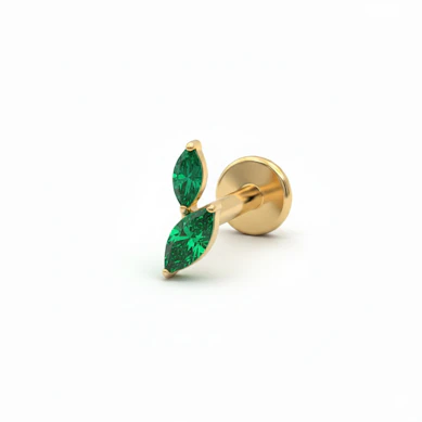 Titanium labret met twee marquise snit stenen