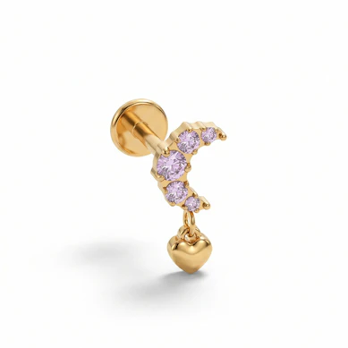 Titanium maanlabret met roze steentjes