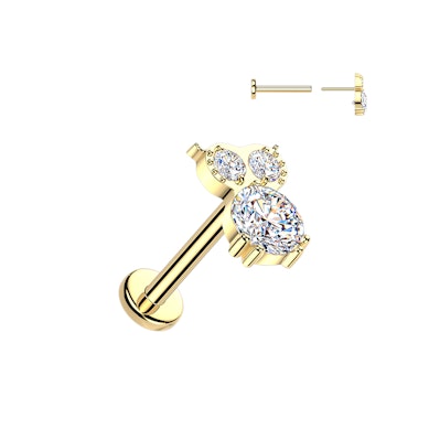 Titanium labret in uilvorm met steentjes