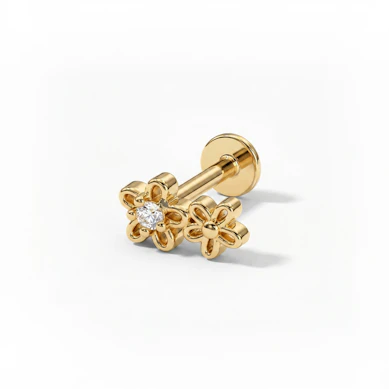 Titanium labret met twee mini-bloemetjes