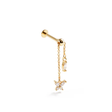 Titanium labret met beweegbare ketting en vlinder