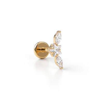 Titanium labret met centrale ster en marquise-steentjes