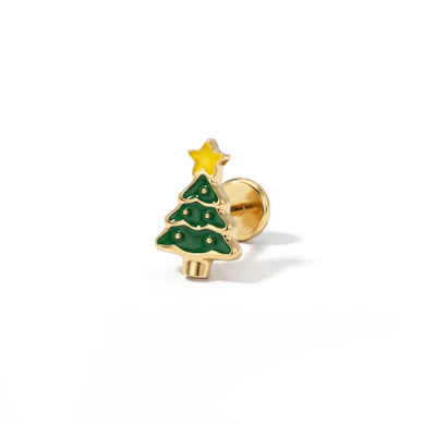 Titanium labret met groene kerstboom