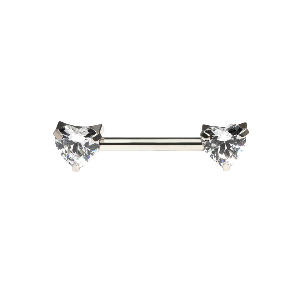 Titanium tepel barbell met hartvormige CZ stenen
