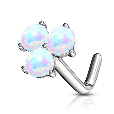 Neuspiercing van 14 karaats goud met drie opaalsteentjes
