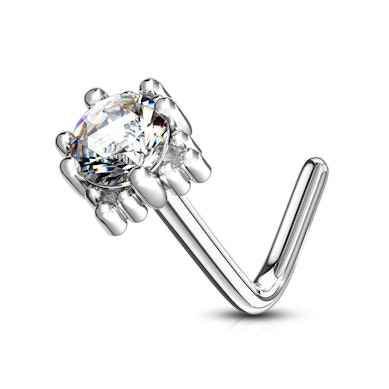 Neuspiercing uit 14 karaats goud met vierkante steen