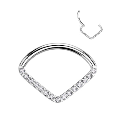 Chevron ring van titanium met sierlijke steentjes