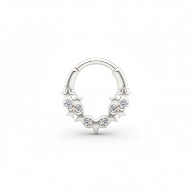 Naar voren gerichte ring met sterren en steentjes