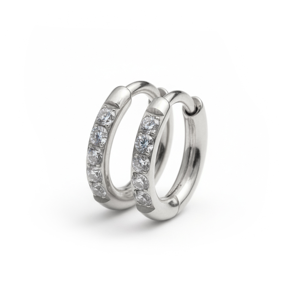 Tweetal titanium huggie ringen met steentjes