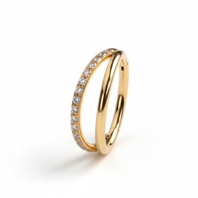 Titanium dubbele ring met steentjes op een band