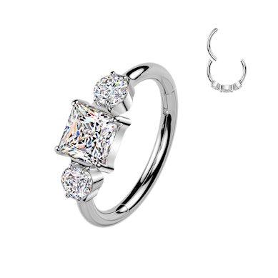 Titanium scharnierring met drie CZ stenen