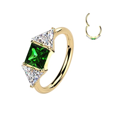 Titanium ring met centrale groene steen
