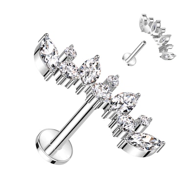 Titanium labret met rondgeslepen steentjes en markies steentjes