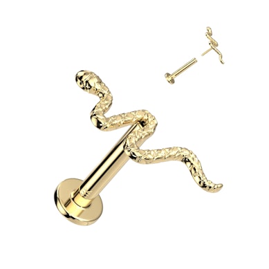 Push-in labret van 14 karaats goud met gedetailleerde slang