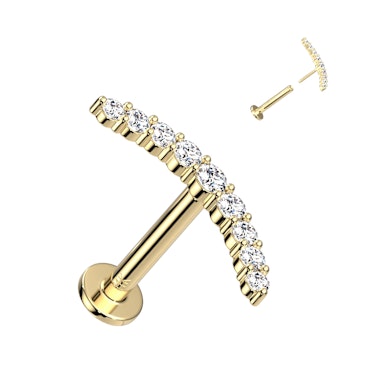 14 karaats gouden push-in labret met CZ stenen