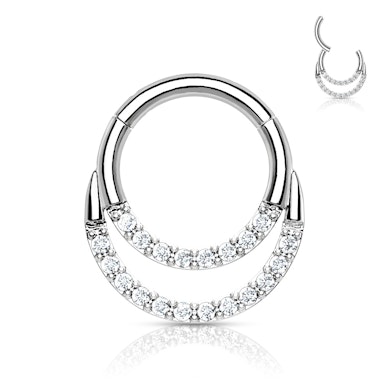 Titanium ring met scharnier en twee rijen stenen