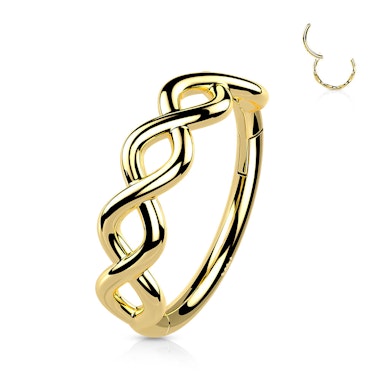 Ring van 14 karaats goud met een scharnier en een infinity twist