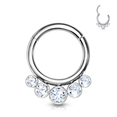 Ring van titanium met scharnier en vijf steentjes