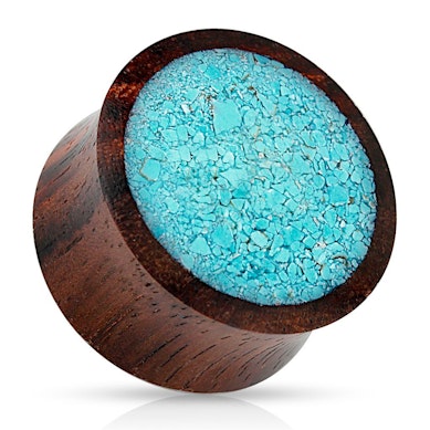 Plug uit hout met een gefragmenteerde turkoois