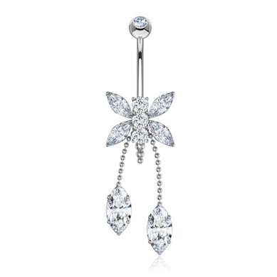 Navelpiercing uit 14 karaats goud met libelle