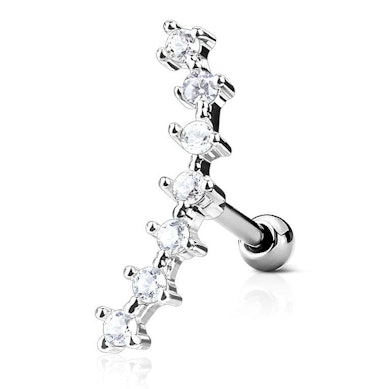 Piercingstaaf met gebogen top en heldere steentjes