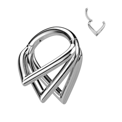 Gesloten ring uit titanium met driedubbele chevron ringen