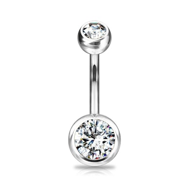 Navelpiercing ring uit titanium met twee steentjes