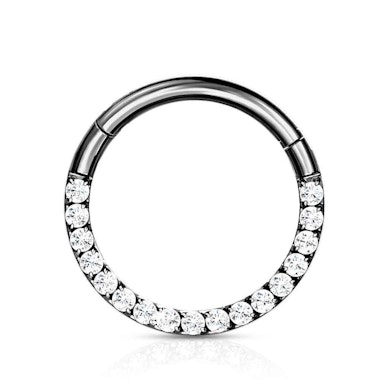 scharnier ring van titanium met rij steentjes.