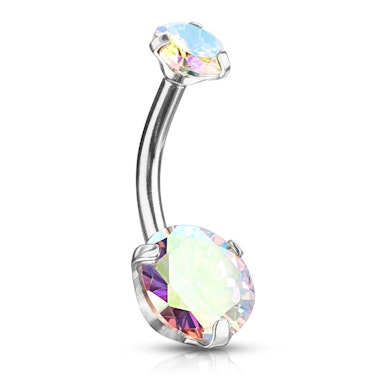 Navelpiercing met interne draad en meerkleurige steen