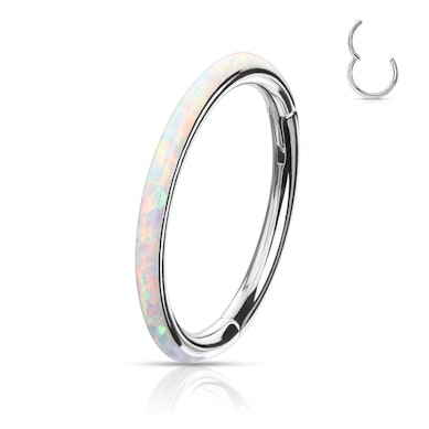 Ring uit titanium met scharnier en opalen buitenkant