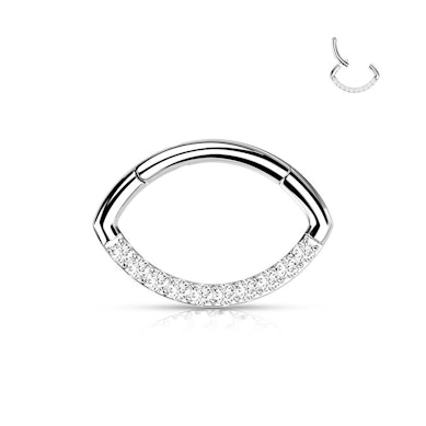 Scharnierende ring met ovale vorm en rij steentjes