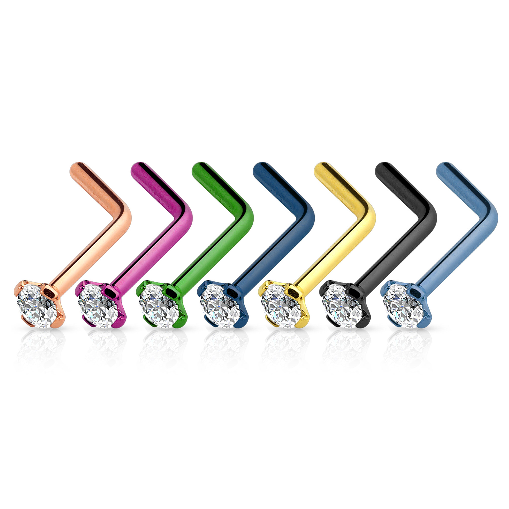 L-vormige neus stud met steentje