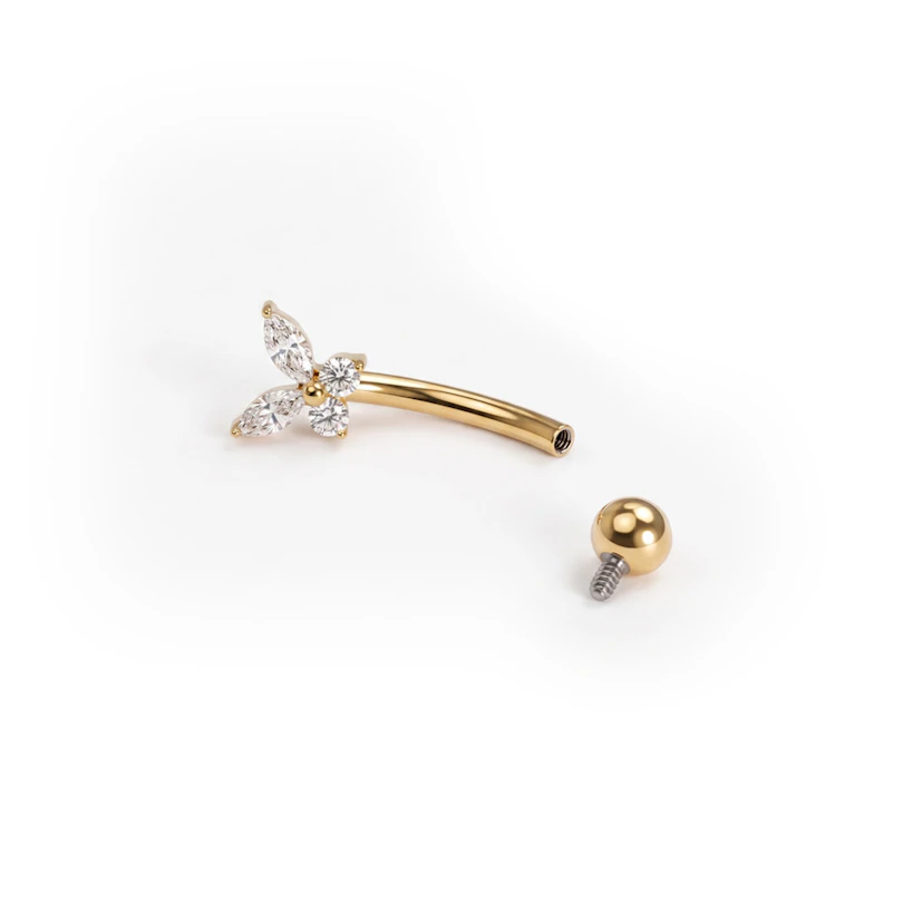 Gebogen titanium barbell met vlinder
