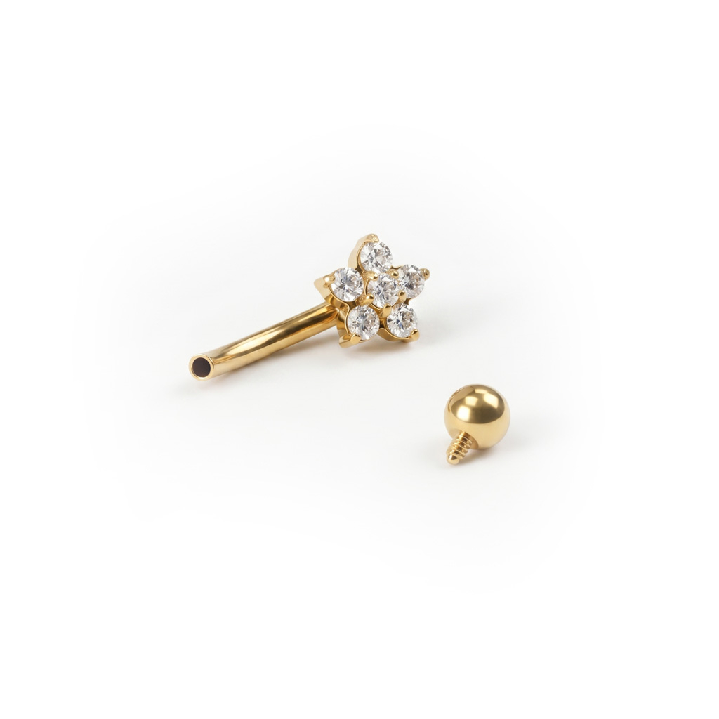 Gebogen barbell van titanium met bloem