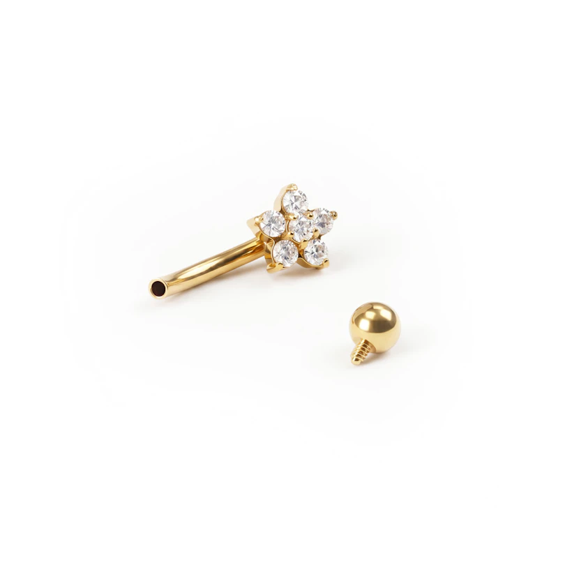 Gebogen barbell van titanium met bloem