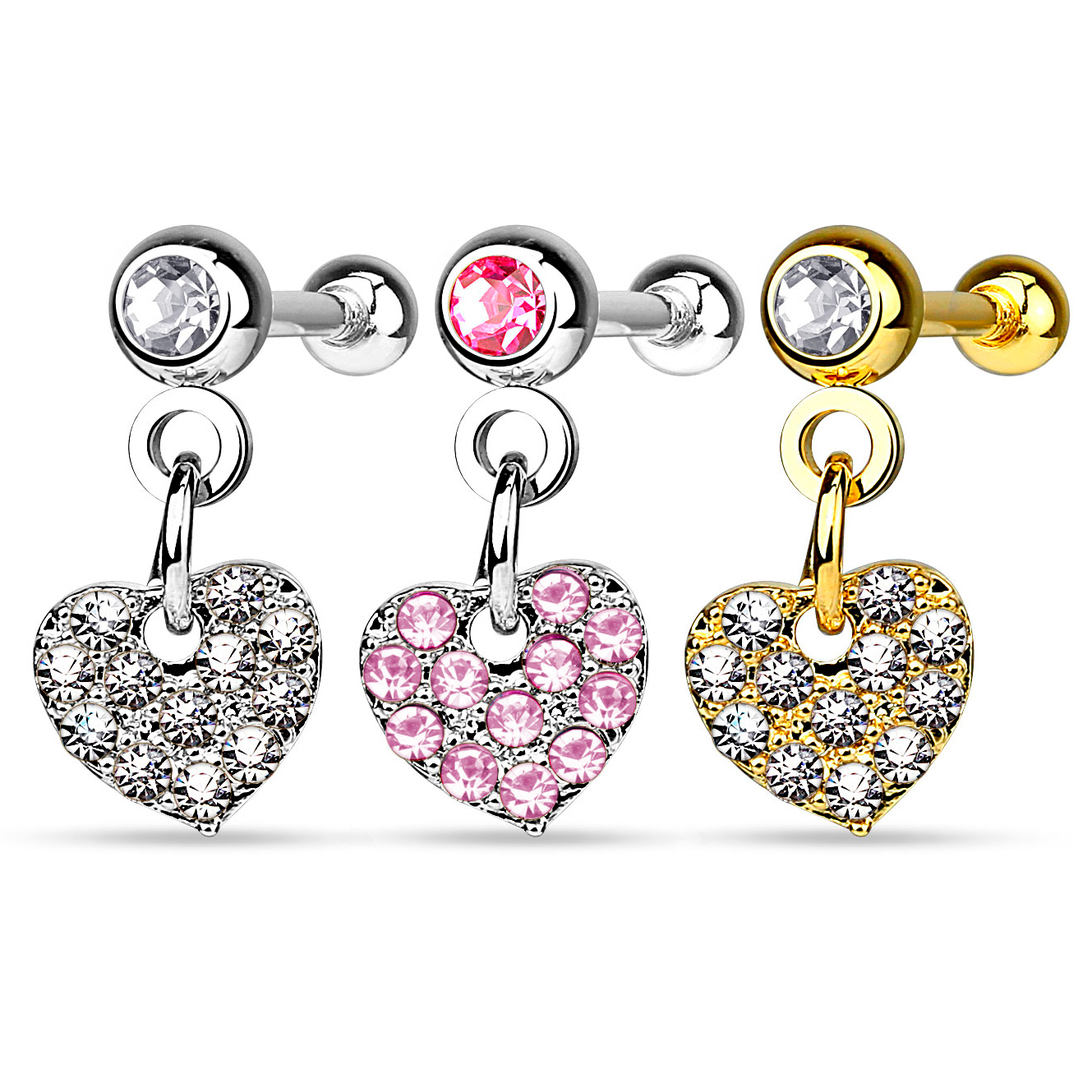 Oorpiercing met hangend hartje