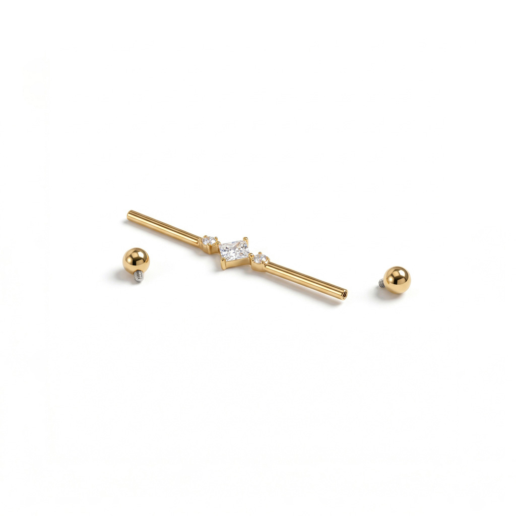 Titanium industrial barbell met vierkante centrale steen