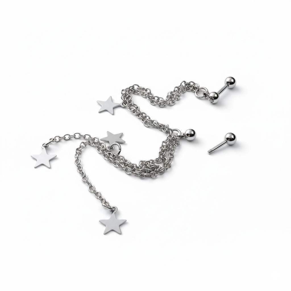 Tragus- of helixpiercing met sterretjes